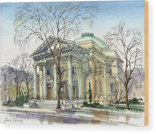 Beth Ahabah; Synagogue; Sunny; Spring; Architecture; Building; Celebrating Jewish Holiday; Jewish; Watercolor; Painting; Maria Rabinky; Rabinky; Rabinsky Wood Print featuring the painting Beth Ahahah by Maria Rabinky