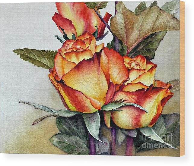 Bi-color Roses Wood Print featuring the painting Roses by Jeanette Ferguson