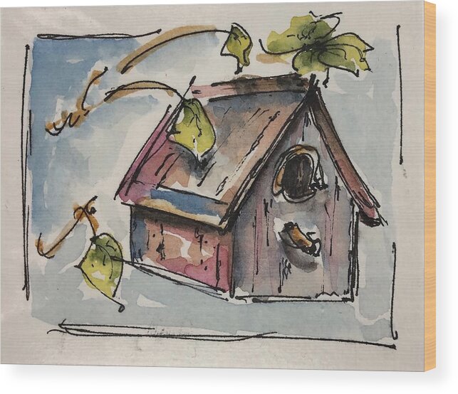  Wood Print featuring the painting Birdhouse for Rent by Barbara Wirth