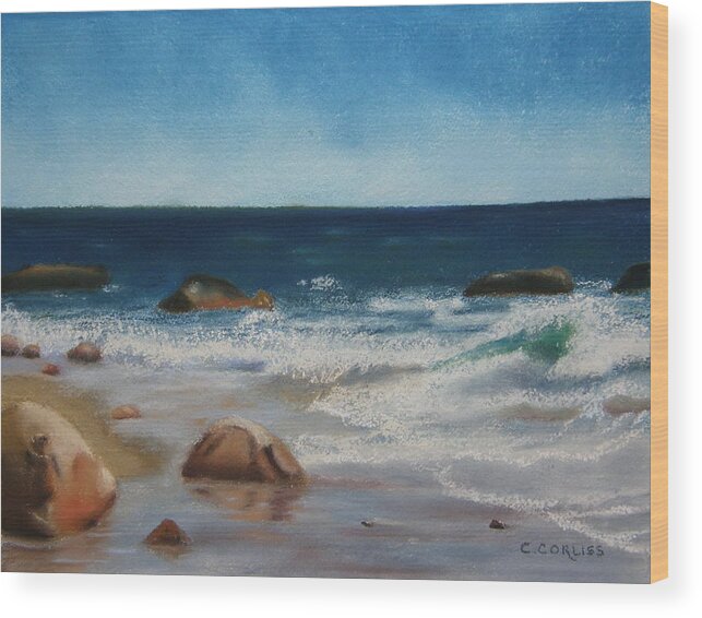 Water Wood Print featuring the pastel Block Island Surf by Carol Corliss