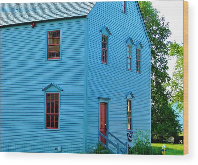 - Blue House In Portsmouth Nh Wood Print featuring the photograph - Blue House in Portsmouth NH by THERESA Nye