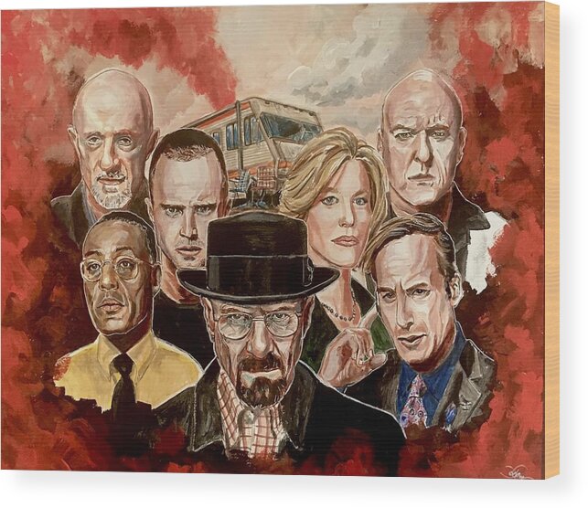 Breaking Bad Wood Print featuring the painting Breaking Bad Family Portrait by Joel Tesch