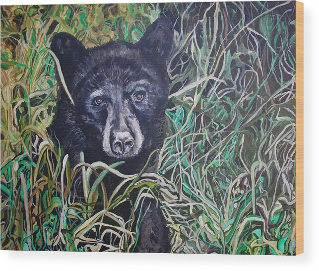 Black Bear Wood Print featuring the painting Buford by Tom Roderick