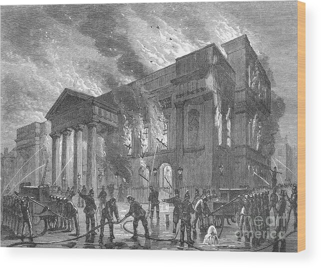 Engraving Wood Print featuring the drawing Burning Of Covent Garden Theatre by Print Collector