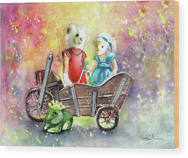 Teddy Wood Print featuring the painting Charlie Bears King Of The Fairies And Thumbelina by Miki De Goodaboom