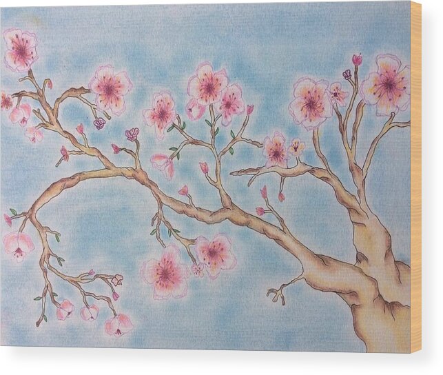 Cherry Wood Print featuring the pastel Cherry Blossom Branches by Joanna Smith