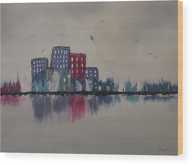 Stylized Impressionism Wood Print featuring the painting City Flight by Berlynn