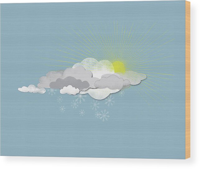 Part Of A Series Wood Print featuring the digital art Clouds, Sun And Snowflakes by Fstop Images - Jutta Kuss