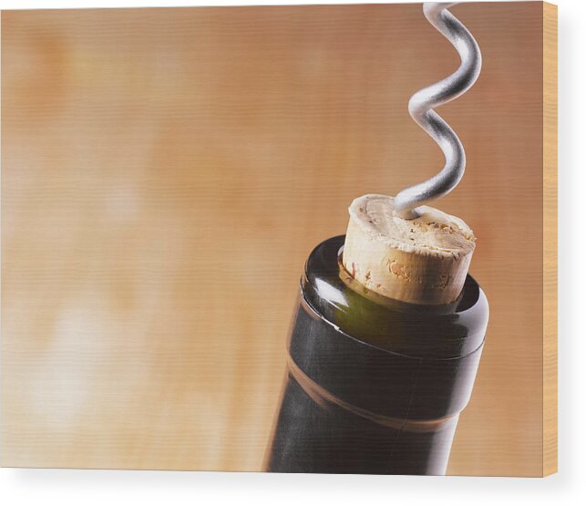 Corkscrew Wood Print featuring the photograph Corkscrew Removing Cork From Wine by Peter Dazeley