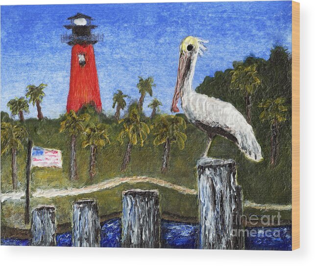 Aceo Wood Print featuring the painting ACEO Dawn at Jupiter Inlet Lighthouse Florida 52a by Ricardos Creations