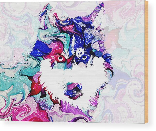 Dog Wood Print featuring the mixed media Dog 148 Husky by Lucie Dumas