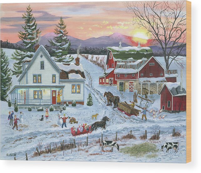 Country & Primitive Wood Print featuring the painting Duelling Snowmen by Bob Fair
