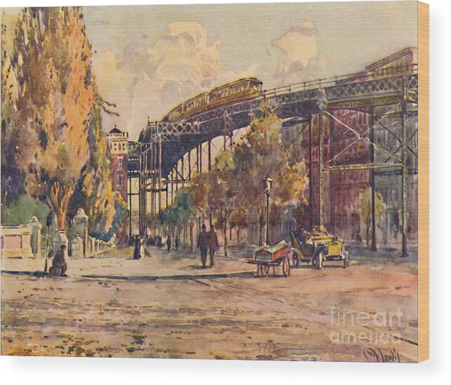 Rail Transportation Wood Print featuring the drawing Elevated Railway by Print Collector