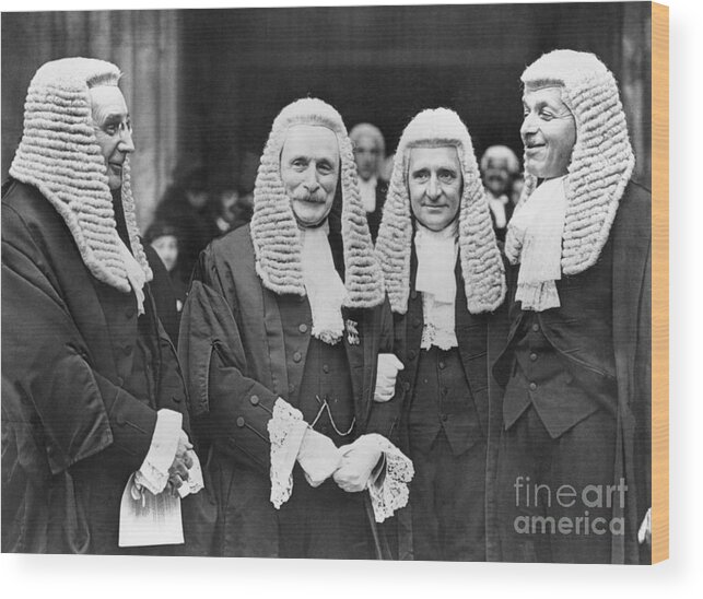 Mature Adult Wood Print featuring the photograph English Judges In Wigs by Bettmann