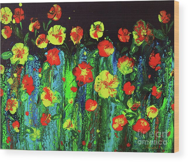 Evening Wood Print featuring the painting Evening Flower Garden by Jeanette French