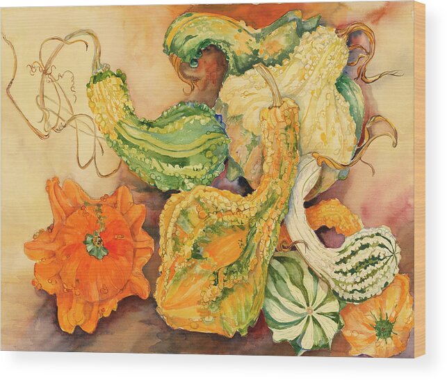 Gourds Wood Print featuring the painting Fall Gourds by Joanne Porter
