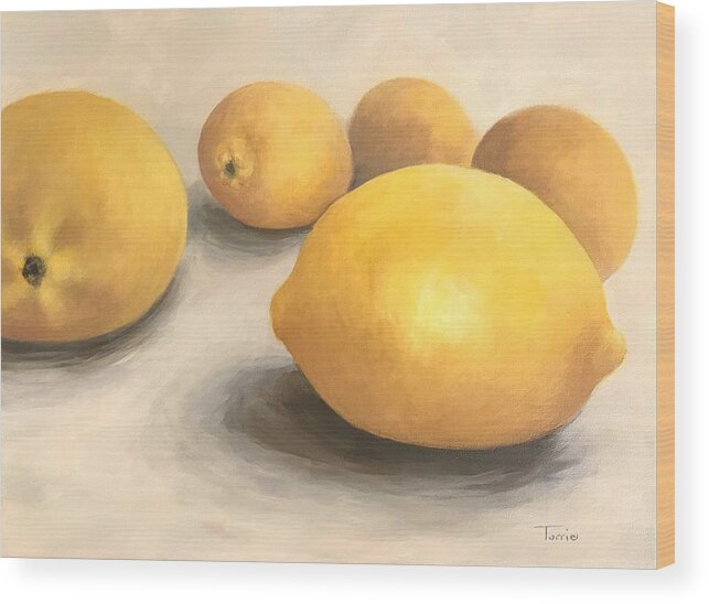 Lemon Wood Print featuring the painting Five Lemons by Torrie Smiley