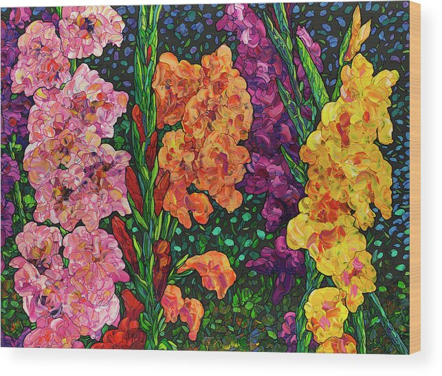 Flowers Wood Print featuring the painting Floral Interpretation - Gladiolus by James W Johnson