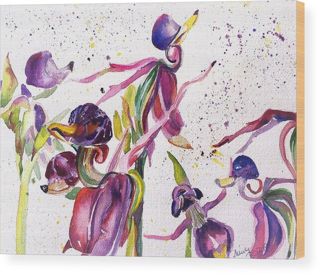 Orchids Wood Print featuring the painting Flying Duck Orchids by Mindy Newman