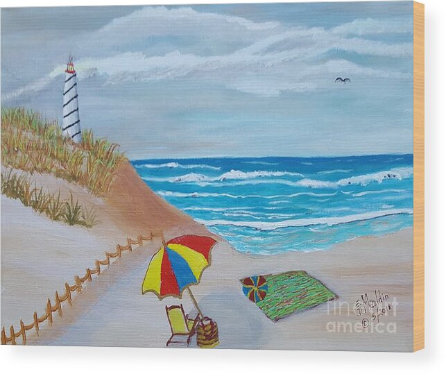 Lighthouse Wood Print featuring the painting Going to the Beach by Elizabeth Mauldin