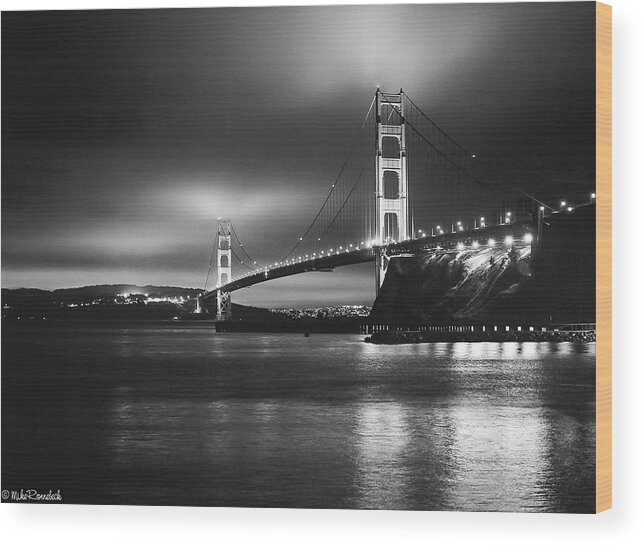 Golden Gate Bridge Wood Print featuring the photograph Golden Gate Bridge B/W by Mike Ronnebeck