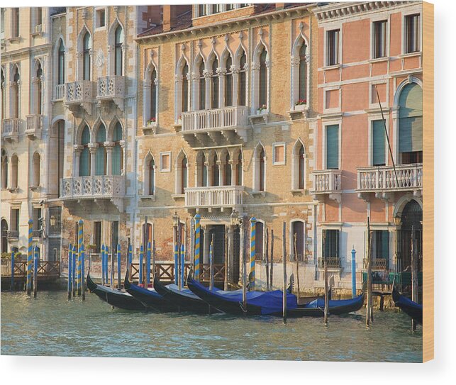 Outdoors Wood Print featuring the photograph Grand Canal View Of Gondolas by Grant Faint