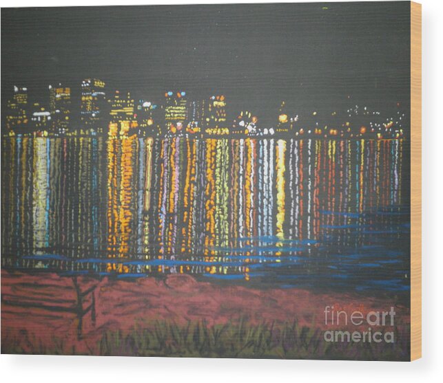 Pastels Wood Print featuring the pastel Halifax at Night by Rae Smith PAC