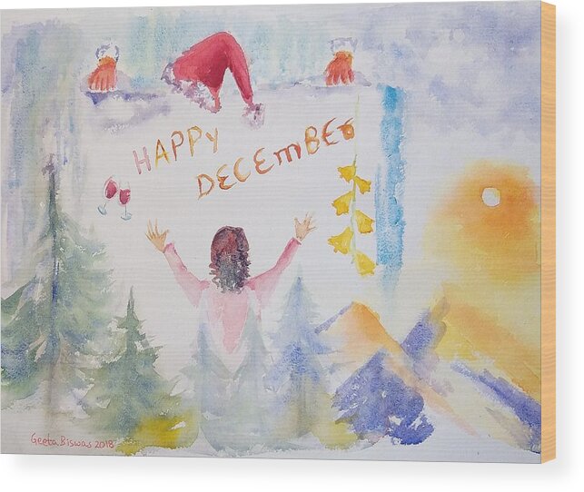 December Wood Print featuring the painting Happy December by Geeta Yerra