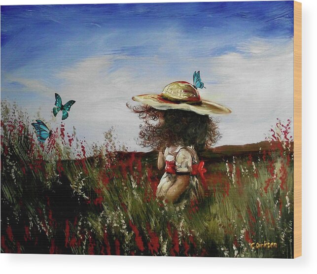 Butterflies Wood Print featuring the painting Heather With Butterflies by Cherie Roe Dirksen