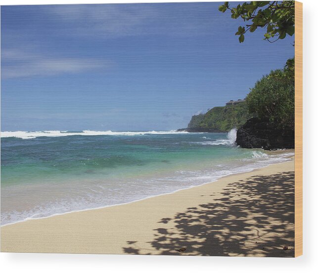 Water's Edge Wood Print featuring the photograph Hideaways Beach In Princevill, Kauai by 3bugsmom