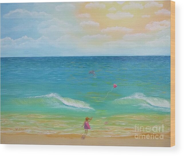 Ocean Wood Print featuring the painting In Love with the Sea by Jenn C Lindquist