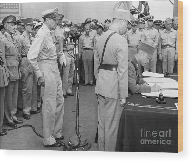 Crowd Of People Wood Print featuring the photograph Japanese Instrument Of Surrender On Uss by Bettmann