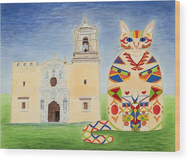 Mission Wood Print featuring the painting Josephine, Mission San Jose Cat by Vera Smith