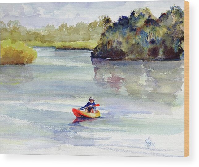 Kayaking Wood Print featuring the painting Kayaking the Noosa River by Chris Hobel