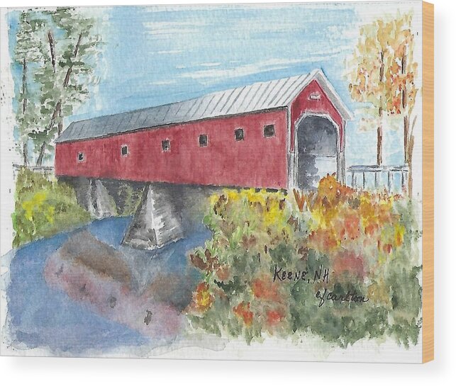 Covered Bridge Wood Print featuring the painting Keene, NH Covered Bridge by Claudette Carlton