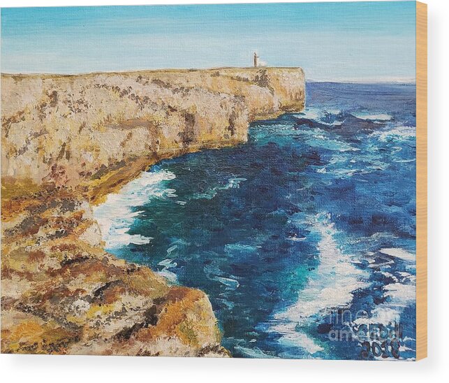 Blue Wood Print featuring the painting Les Falaises du Portugal by C E Dill