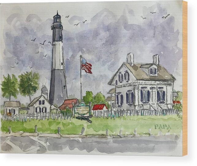 Lighthouse Wood Print featuring the painting Lighthouse at Tybee Island by Ralph Papa
