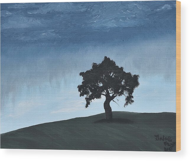 Landscape Wood Print featuring the painting Lone Tree by Gabrielle Munoz