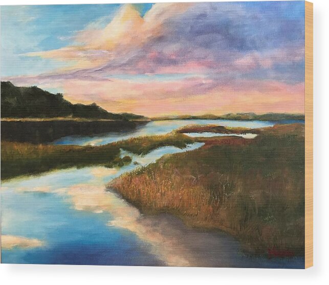 Marsh Wood Print featuring the painting Marsh Reflections by Deborah Naves