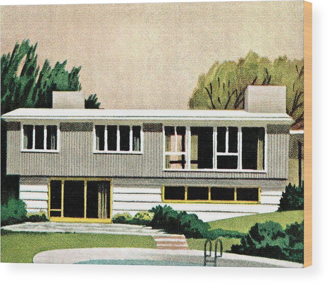 Architecture Wood Print featuring the drawing Mid-century home by CSA Images