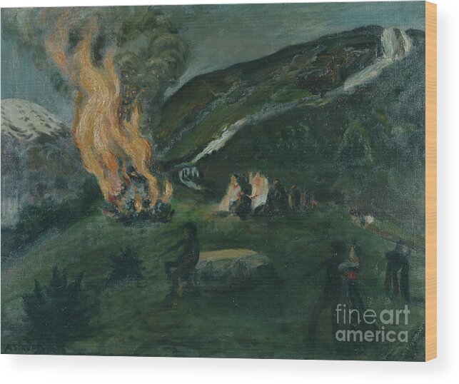 Festival Wood Print featuring the painting Midsummer Fire, 1902 By N Astrup by Nikolai Astrup