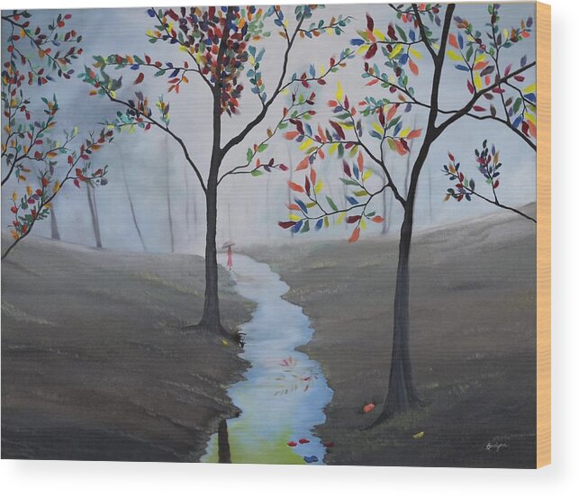 Misty Wood Print featuring the painting Misty Stroll by Berlynn
