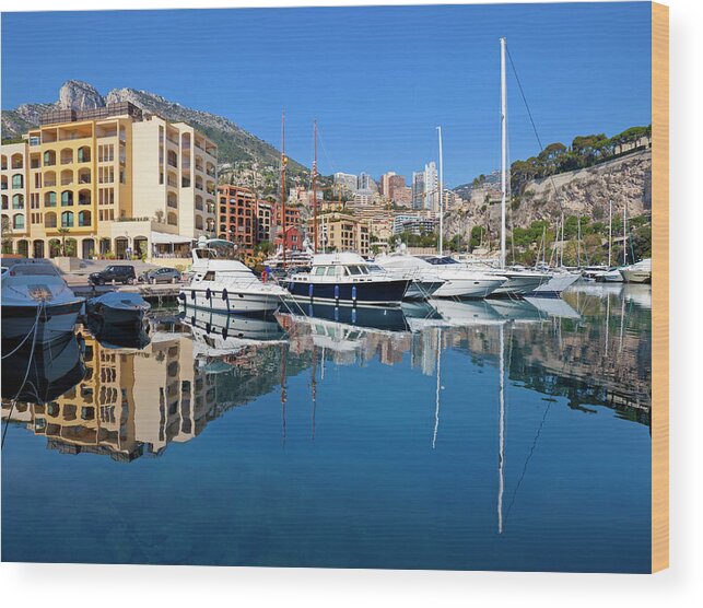 Water's Edge Wood Print featuring the photograph Monaco Residential Yacht Marina by Pixzzle
