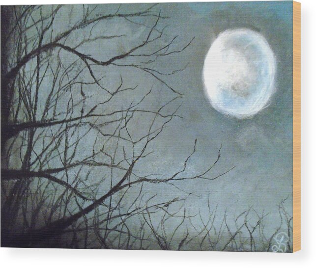 Forest Sky Wood Print featuring the drawing Moon Grip by Jen Shearer