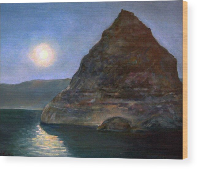 Nature Wood Print featuring the painting Moonlight on Pyramid Lake by Donna Tucker