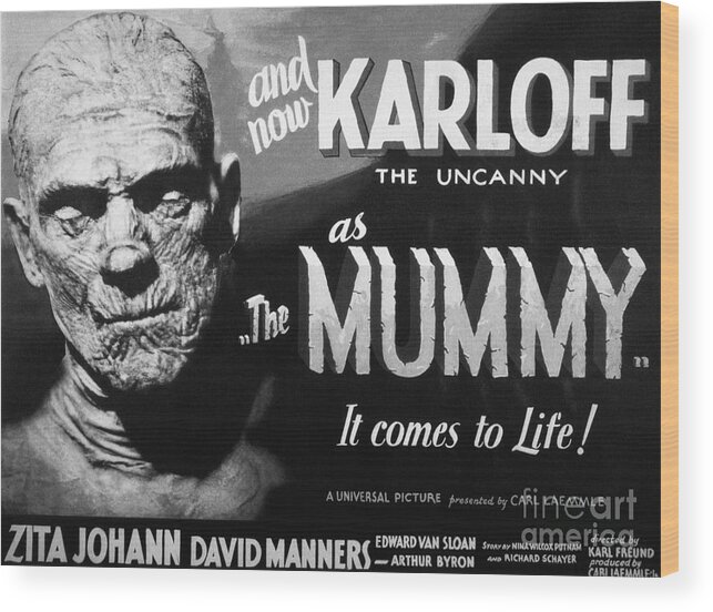 People Wood Print featuring the photograph Movie Poster For The Mummy With Boris by Bettmann