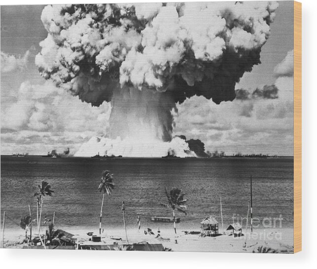 Atomic Bomb Wood Print featuring the photograph Mushroom Cloud Over Bikini Atoll by Bettmann