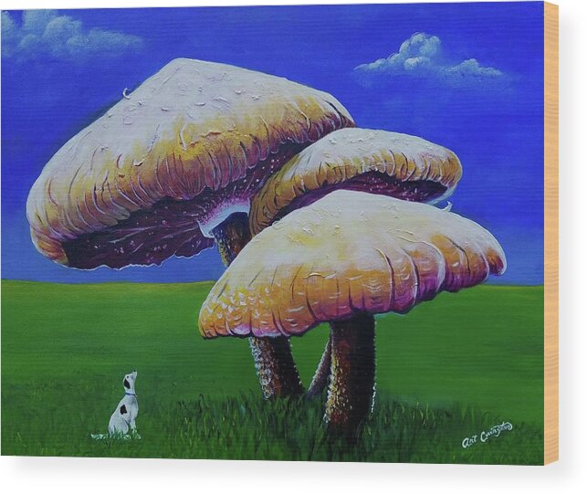 Mushroom Wood Print featuring the painting Seeing the big picture by Arthur Covington