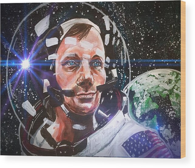 Neil Armstrong Wood Print featuring the painting Neil Armstrong by Joel Tesch