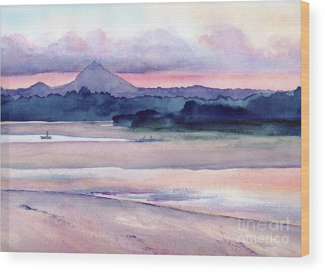 Sunset Painting Wood Print featuring the painting Noosa River Sunset by Chris Hobel